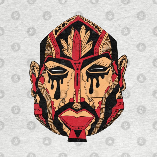 Red and Cream African Mask No 9 by kenallouis